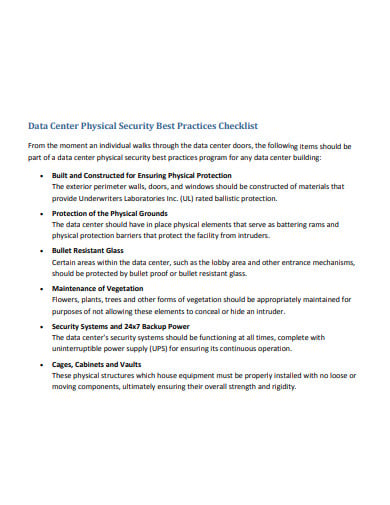 data centre physical security audit checklist template