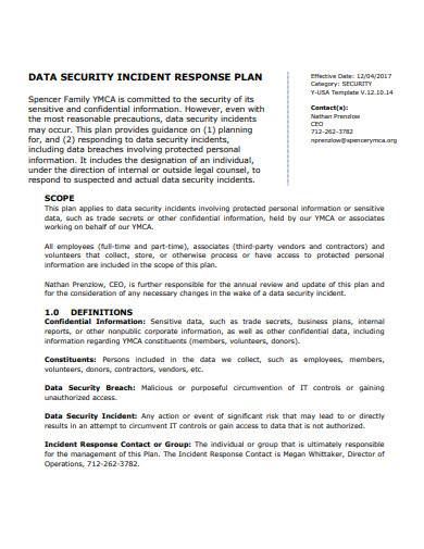 data security incident response plan format