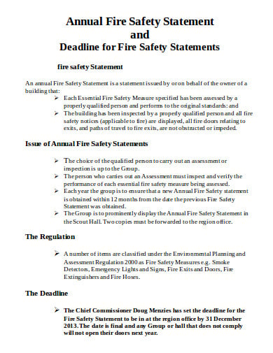 deadline annual fire safety statement template