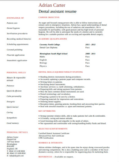 9+ Dental Assistant Resume in Word | Pages | Photoshop | Illustrator