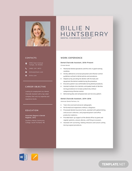 dental-chairside-assistant-resume-template