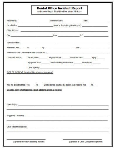 dental office incident report template