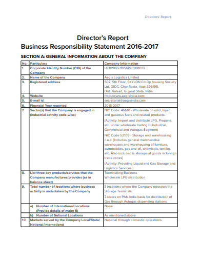 director logistics report statement