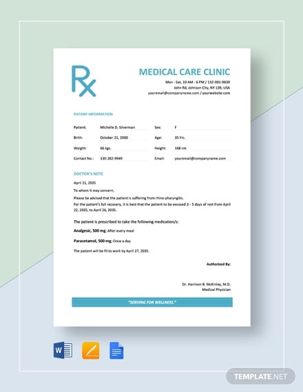 doctor excuse note template