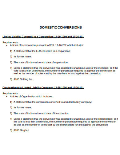 domestic statement of conversion template