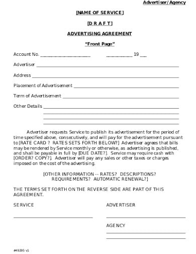 draft advertising agency agreement template