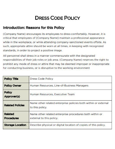 dress code policy sample