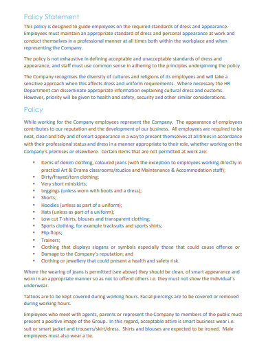 11  Dress Code Policy Templates in PDF MS Word Pages