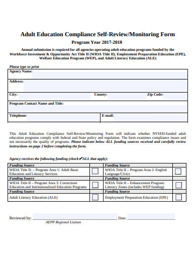 education compliance review form template