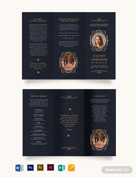 elegant funeral obituary tri fold brochure
