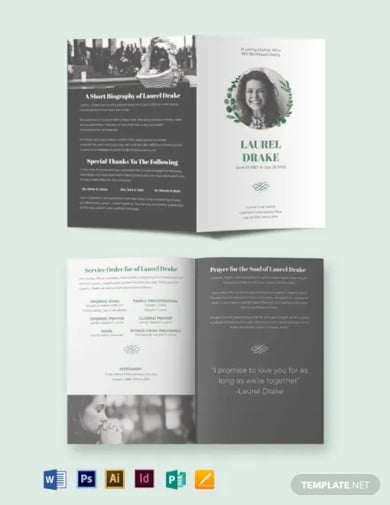 elegant funeral program bi fold brochure template