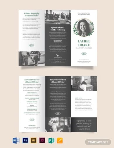 elegant funeral program tri fold brochure template