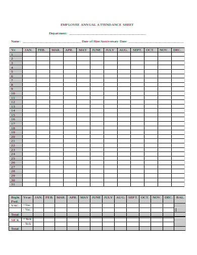 employee annual attendance sheet