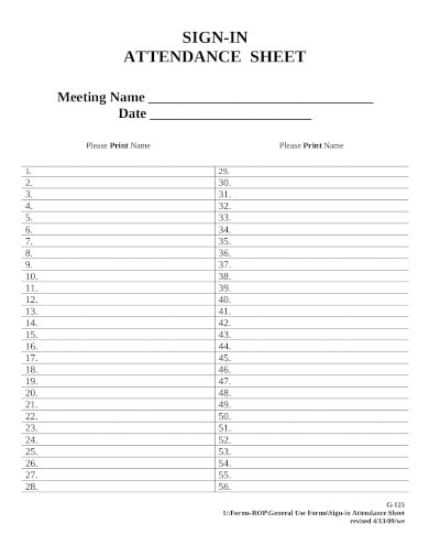 employee meeting attendance sheet