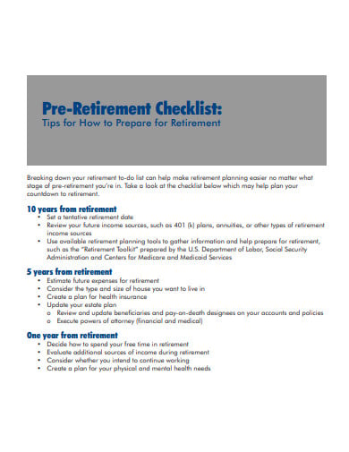 employee pre retirement checklist