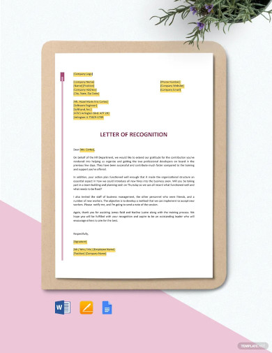 employee recognition award letter template