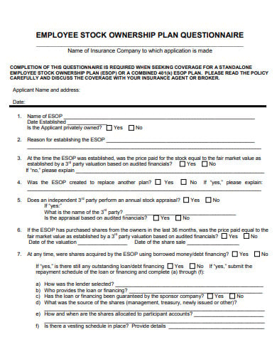 employee stock ownership plan questionnaire in pdf
