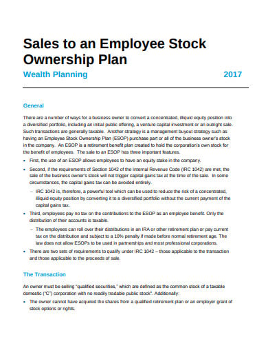employee stock ownership plan sales template
