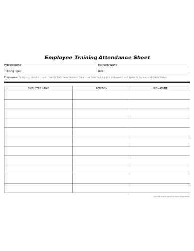 employee training attendance sheet