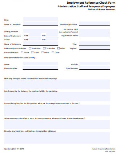 employeemnet reference check form template