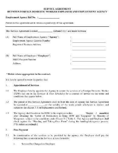 employment agency service agreement template