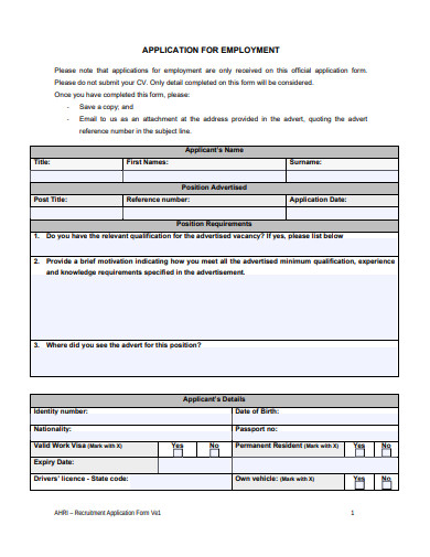 10+ Recruitment Application Form Templates in PDF | MS Word
