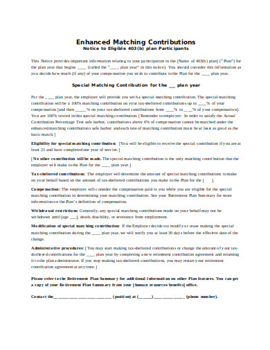 enhanced match contribution template