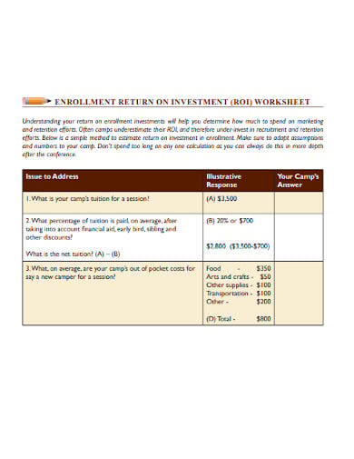 enrollment return on investment worksheet