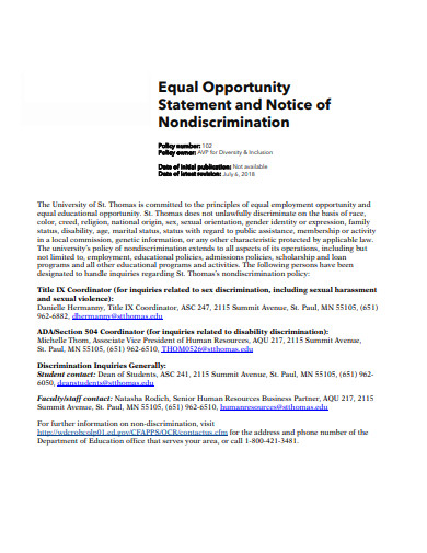 equal opportunity statement and notice