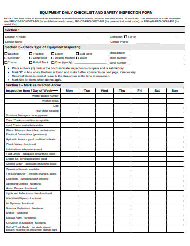 11 Daily Safety Inspection Checklist And Form Templates In Pdf Xls Doc 0954