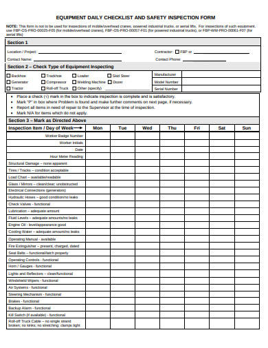 11+ Daily Safety Inspection Checklist and Form Templates in PDF | XLS | DOC