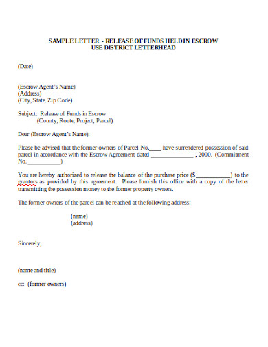 11  Escrow Letter Templates in PDF MS WORD