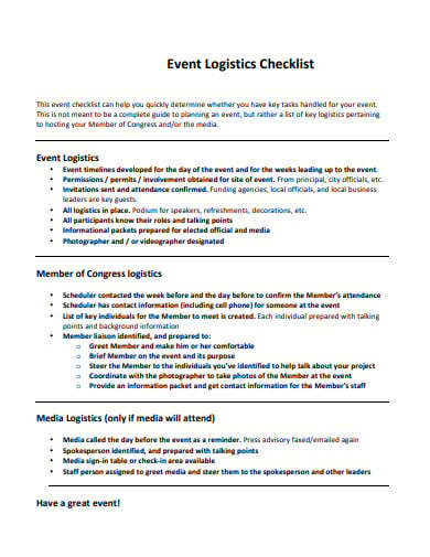 event logistics checklist plan template
