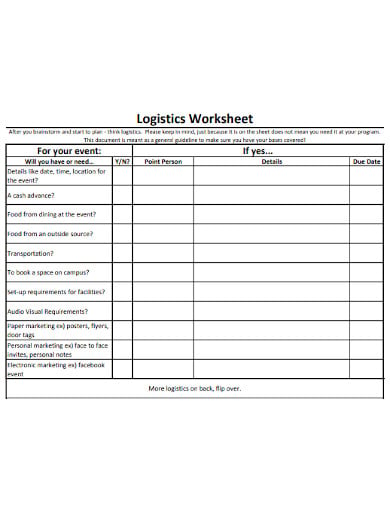 event logistics plan worksheet