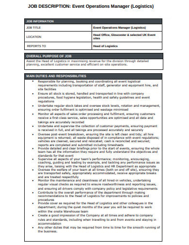 10+ Logistics Job Description Templates in PDF | MS Word