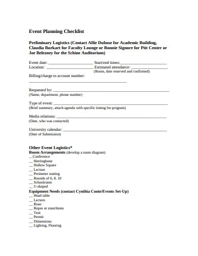 event preliminary logistics planning checklist