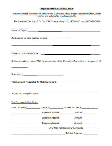 expense reimbursement form sample