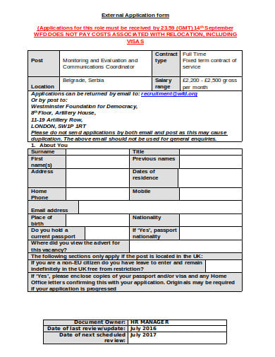 external recruitment application form