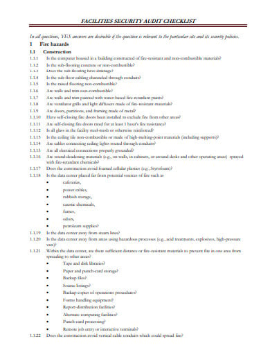 facilities physical security audit checklist template