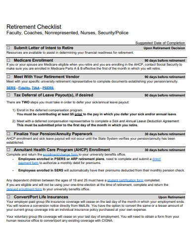 11+ Retirement Checklist Templates in PDF | DOC