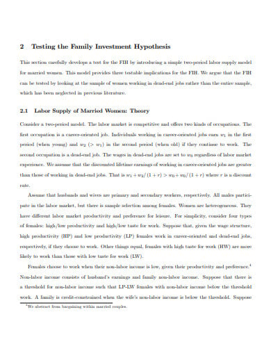 family investment hypothesis template in pdf