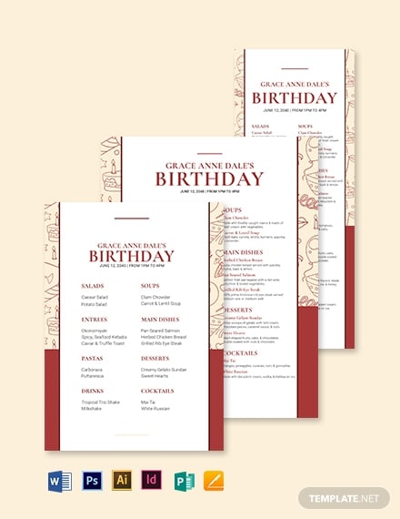 fancy birthday menu template