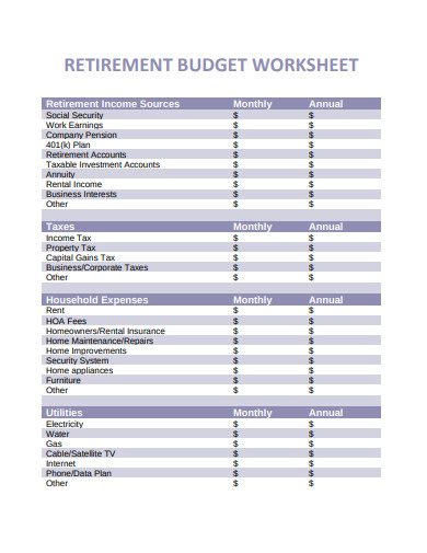 retirement expense worksheet pdf