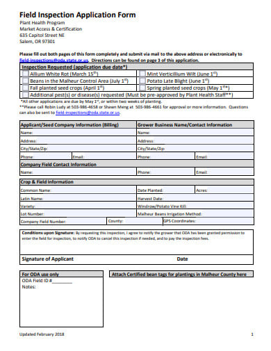 field inspection application form template