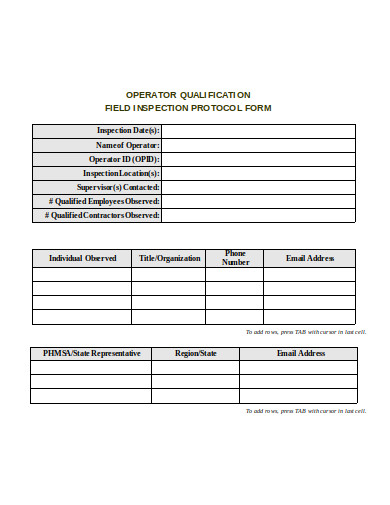 field inspection protocol form format