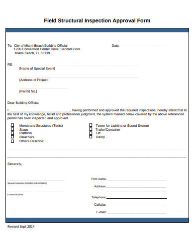 field structural inspection approval form simple