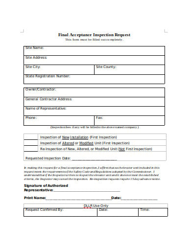 final acceptance inspection request forms