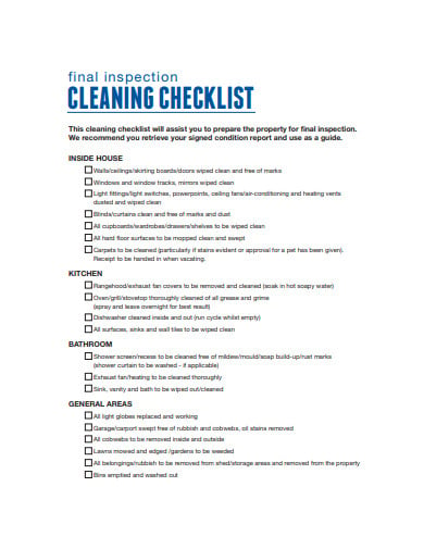 final inspection cleaning checklist