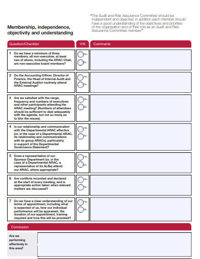 financial assessmet audit checklist template