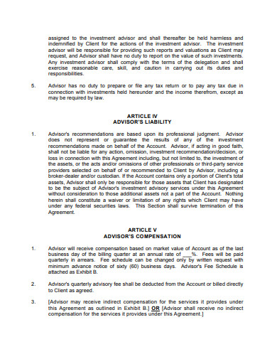 financial management investment advisory agreement template